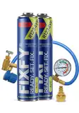 FIXFY 5in1 – Komplett-Set: Schlauch mit Manometer & Adapter + 2× Ersatz-Kältemittel R1234YF (Öl, Dichtmittel, Trocknungsmittel, UV-Farbstoff) – für Fahrzeuge ab Baujahr 2017 – Klimaanlage selbst befül