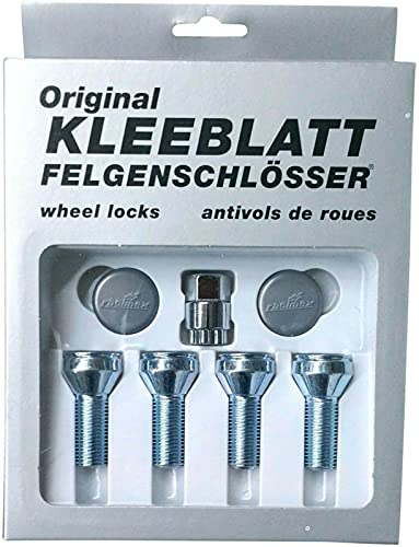 KLEEBLATT Felgenschloss M14x1.5x30mm Kegelbund 60° kompatibel mit Nissan Opel Polestar Renault Volvo 4x silberne Felgenschlösser Felgensicherung Radsicherungsschrauben Radsicherung Typ 943