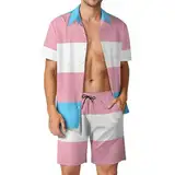 Anceky Transgender Pride Flag Herren Hawaiihemden und Shorts 2-teiliges Shorts-Set Cruise Wear Kurzarm Button-Down-Strandanzug
