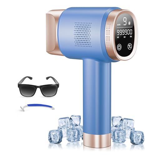 21J IPL Geräte Haarentfernung mit Eiskühlungssystem, Laser Haarentfernung mit 3 Funktionen, 9 Energiestufen, Haarentfernung Laser für Frauen Männer Gesicht Arme Bikinizone Körper Beine, Blau