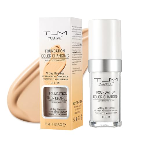 Foundation Color Changing, SPF 15 Ganztägige Flawless Concealer Foundation Make-up, Beathable & Light Liquid Foundation Make-up,Waterproof White Foundation,Farbwechselnde Foundation für Alle Hauttöne