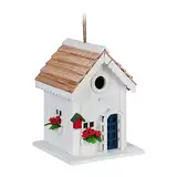 Relaxdays Deko Vogelhaus, Landhausstil, Holz, zum Aufhängen, H x B x T: 23,5 x 18 x 18 cm, Vogelvilla für Garten, weiß, 50%, 23.5 x 18 x 18 cm
