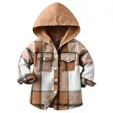 Amur Leopard Kinder Übergangsjacke Jungen Kindermantel Mädchen Jacke Kariertem Hemd mit Kapuze für Frühling und Herbst, Khaki, 116 (Etikettgröße: 120)