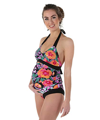 Petit Amour Umstands-Tankini Schwangerschafts-Bikini Cameron Bademode Set Oberteil Unterteil, Dunkelblau-Rose Cup F bis G, Gr.- S/Herstellergröße-S++