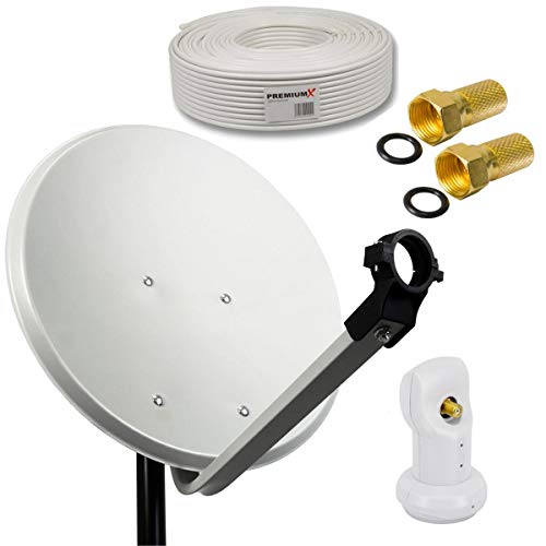 Premium X Camping Sat Anlage 45cm Satelliten-Schüssel Hellgrau Single LNB Weiß 0,1db 10m Koaxial-Kabel 2X F-Stecker