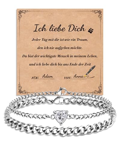 SUNSH Partner Geschenke für Beide, Partnerarmbänder für Meine Frau Freundin, Jahrestag Geschenk für Ihn, Geschenk für Freund Mann Ehemann,Weihnachten Valentinstag Geburtstag Jahrestag-Silber