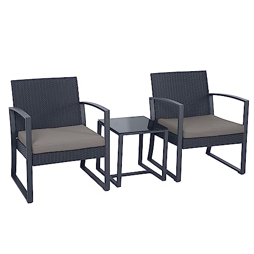 SVITA LOIS L Poly Rattan Sitzgruppe Gartenmöbel Metall-Garnitur Balkonmöbel Tisch Sessel (Schwarz/Grau)