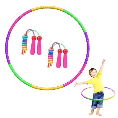 Afenau Hula Hoop Reifen Kinder, Hullahub Reifen für Kinder mit Springseil, 8 Abnehmbare Abschnitte Hula Hoop Kinder, Hula Hoop Springseil Set, Hola Hup Reifen Kinder für Outdoor-Fitness, Gymnastik