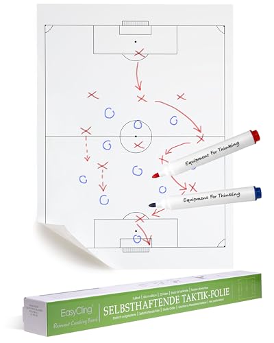 EASYCLING Magique Taktiktafel Fußball Selbsthaftend - Statische Taktikfolie Fußball mit 25 Blatt & 2 Boardmarker Inkl, Abwischbar und Wiederbeschreibbar, Geeignet für alle glatten Flächen, 80cmx60cm