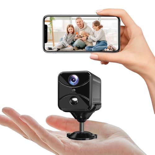 DJFNJH Mini Kamera, 4K Full HD Kamera, Akku-betrieben WiFi-Konnektivität 145°Weitwinkel Kamera Live Übertragung Handy APP mit Bluetooth,mit Bewegungserkennung für Startseite Büro Repository