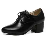 Damen Blockieren Ferse Oxfords, Mittlere Fersenpumpe Pointed Toe Schnüren Kleid Pumps Klassische Ywrvxk Schwarz Gr 32 EU