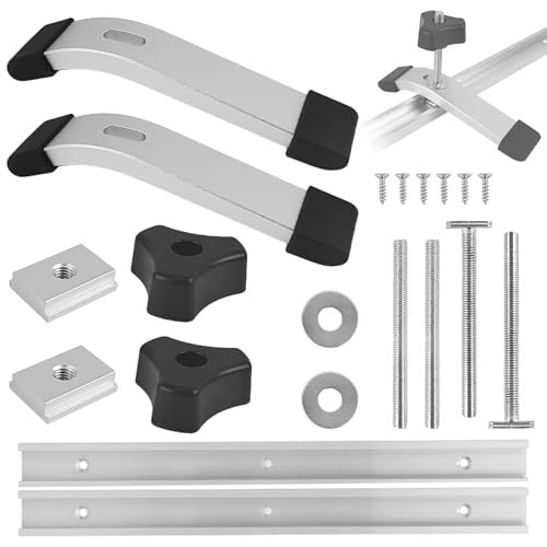 2 StüCk T Nut Schiene M8 Aluminiumlegierung Gleitschiene, M8-Edelstahlring mit 2 Druckplattenkörpern, 40 cm Alu Schiene für Tischsäge Router Tisch Holzbearbeitungswerkzeug (1)