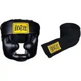 BENLEE Rocky Marciano Kopfschützer Full Protection, Schwarz, S/M & BENLEE Unisex-Adult Rocky Marciano Boxbandagen, Schwarz, 3m