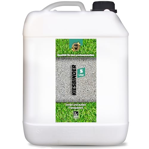 Bindemittel für Kieselsteine 5L. Perfekt zum Kieselsteine kleben oder als Kieskleber für Wege und Gärten. Kiesbinder farblos. Nassoptik.