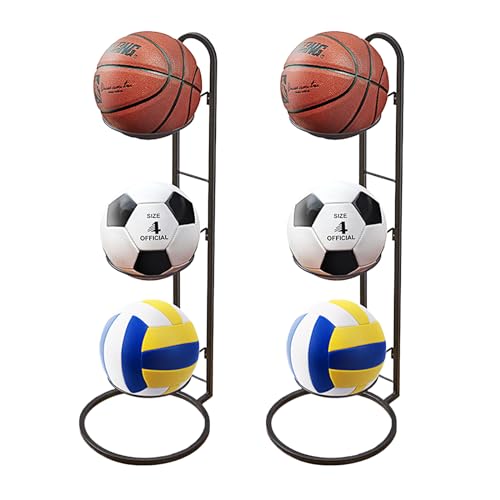 2 Stück Ballhalter Ballaufbewahrung, Basketballständer, 3 Stufiges Innenbereich Ballregal, Metall Ballständer Display Halter, Basketball Aufbewahrungsregal für Fußball Basketball