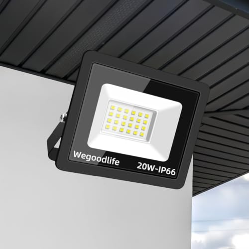 Wegoodlife 20W LED Strahler Außen, Superhell 1510LM Scheinwerfer, 3000K Warmweiß Außenstrahler, IP66 Wasserdicht LED Fluter, 50cm Kabel kein Stecker, Außenleuchte für Hinterhof Auffahrt Garage Garten