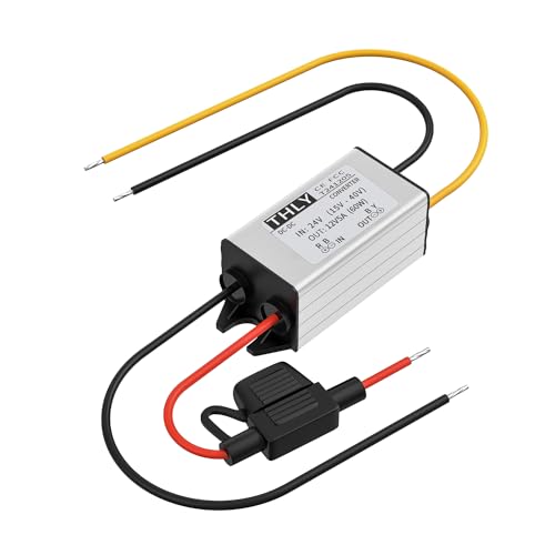 Umwandler 24V auf 12V, DC-DC Step Down Converter 5A 60W mit Sicherung Wasserdicht, DC DC Wandler 24V 12V für Golfwagen LED Light Motor Truck Fahrzeugboot usw. (DC15-40V Breit Eingang)