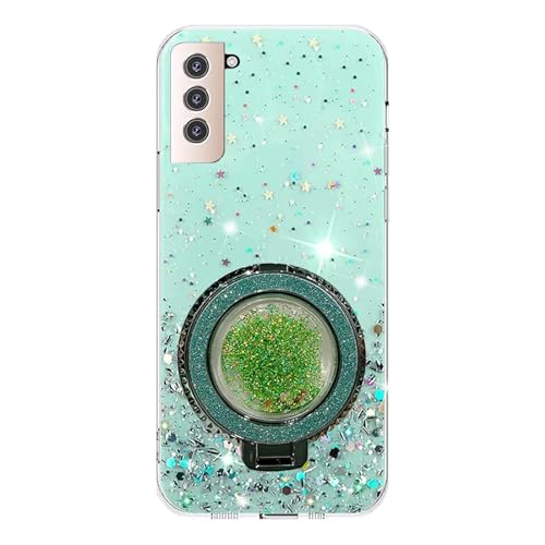 Rnrieyta Miagon Treibsand Ständer Hülle Glitzer für Samsung Galaxy S22 Plus,Cute Dünn Crystal Schutzhülle Weiches Bling Transparent Case Bumper mit Flüssig Halter Kickständer