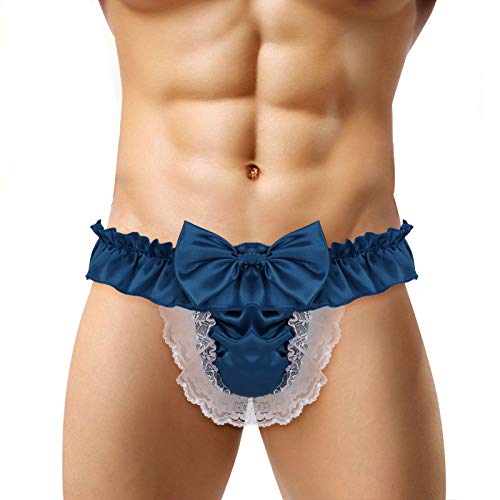 Sexy Unterwäsche für Mann Sexy Men Einfarbig Erotische Schleife Spitze Unterwäsche String für Männer Bikini Tanga Microfaser Unterhosen Herren für Angenehmes und Rutschfestes Tragegfühl Thong Herren