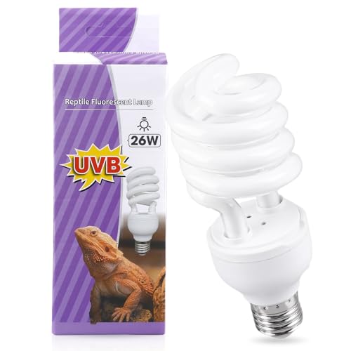 WIYETY Reptilien UVB Lampe Terrarium 26W UVB 10.0, Wüstenterrarien Lampe, Reptilien UVB Lampe Terrarium, Kompakte E27 Lampe, für Bartagamen Eidechse Leopardgecko