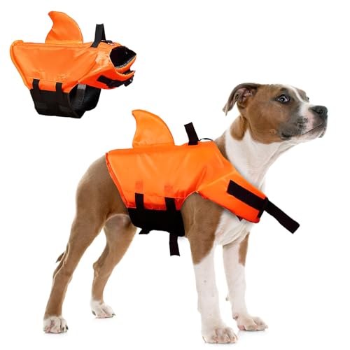 Schwimmweste Hai Hunde, Darryy Schöner Hunde Schwimmanzug, Blickfang Schwimmweste Hund Haifisch(Orange, S)