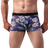 WKAYsIV Herren Enge Boxershorts sexy, gestrickte Spitzen-Boxershorts mit niedriger Taille O Herren Boxershorts (Dark Blue, XL)