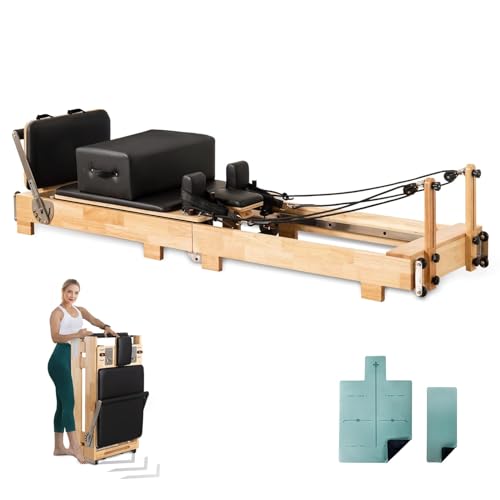 Pilates Reformer Maschine, Holz Faltbare Pilates Maschine Bett Yoga Übung Krafttraining Faltbare Ausrüstung Für Heimtraining