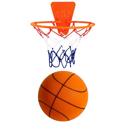 Kexpery 18/21/24 cm, leicht zu greifender, geräuschloser Ball, Größe 3/5/7, geräuschloser Basketball, Dribbling, Trainingsbasketball for Kinder, Geburtstagsgeschenke (Orange 24 cm + Korb)