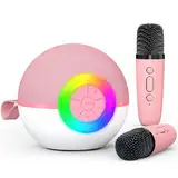 Karaoke Maschine Kinder Spielzeug Geschenke für 3-12 Jahre Mädchen Tragbares Bluetooth Karaoke Maschine mit Mikrofon für Kinder Erwachsene mit 6 Stimme wechselnde Effekte & LED-Lichter (Pink-2 Mics)