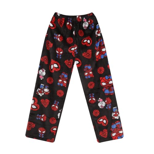 Pyjama Hose Damen Pyjamahose Lang Flanell Schlafanzug Hosen Schlafanzughose Kitty Anime Cartoon Kawaii Kuschelig Weich Bequeme Warm Flauschig Casual Home Lounge Schlafhose für Frauen Teenager Mädchen