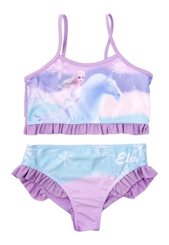 Disney Die Eiskönigin Bikini mit Rüschen für Mädchen - ELSA Frozen Kinder Zweiteiler Schwimmanzug Lila (DE/NL/SE/PL, Numerisch, 134, 140, Regular, Lila)