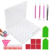 NVGVUP Diamond Painting Zubehör Boxen, 5D Diamond Painting Aufbewahrungsbox, 56 Fächer Kunststoff Diamant Stickerei Box, Transparent Diamond Painting Box mit Stift und Trichter, für DIY-Handwerk