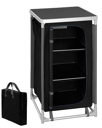 WOLTU Campingschrank, Campingküche mit Tragetasche, Camping Küchenschrank mit 3 Fächern Seitentaschen, Outdoor Küche aus Aluminium, Schwarz, 58x105,5x47 cm, CPT8156sz