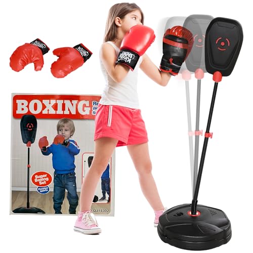 AIYAPLAY Punchingball Kinder, Boxsack 88-124 cm höhenverstellbar Boxstand mit Boxhandschuhen, Box-Set mit Wasser/Sand befüllbare Ständer für 5-10 Jahre Kinder, Stahl, Schwarz