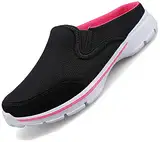 Acfoda Slip On Hausschuhe Damen Geschlossen Sandalen Slipper Leicht Pantoletten Pantoffeln Breathable Mesh Clogs Mules Outdoor Freizeit Schuhe mit Eva Dicke Sohle Schwarz 38