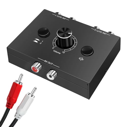 Stereo Audio Bidirektionaler Umschalter 2(1)-IN-1(2)-Out, Analog Stereo Umschalter Mit Volume Knopf Mute Button, R/L-Stereo-Audio-Schalter Splitter, Stereo-Audio-Schalter Für Radio Phono Kopfhörer PC