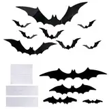 56 Stk Halloween Deko 3D Fledermaus Aufkleber, Gruselig Fledermaus Dekoration für Outdoor Wand Fensterdeko Geburtstag Gothic Bat Halloween Party Deko, Fledermäuse Aufkleber Deko mit Kleber