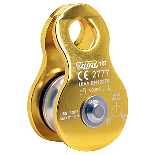 ALPIDEX Seilrolle Umlenkrolle 20 kN - Mobile Pulley Flaschenzug - für Seile bis 11 mm Durchmesser - EN12278, Farbe: Yellow