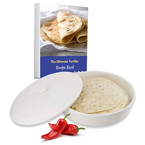 StarBlue 25,4 cm Keramik-Tortillawärmer kostenlosem Rezept-eBook — Weiß, isoliert eine Stunde und fasst bis zu 24 Tortillas, Chapati, Roti, mikrowellengeeignet, ofenfest