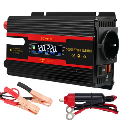 Wechselrichter Spannungswandler DC 12V / 24V auf AC 230 Volt Modifizierte Sinuswelle Inverter 2000W mit EU Steckdosen, 2 USB und LCD-Anzeige DC Wandler Adapter für Auto Kfz LKW Wohnwagen Camping