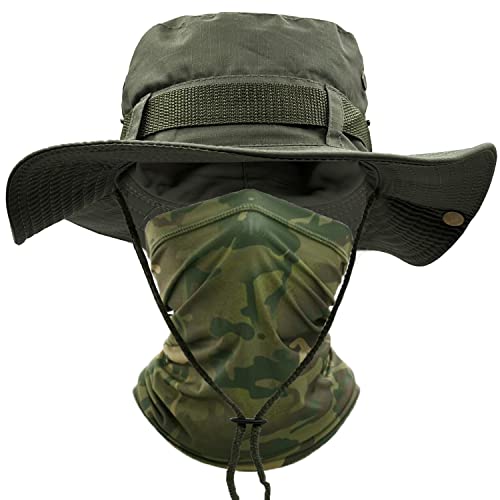 ehsbuy Sonnenhut Herren Military Safari Hut Sommerhut Breiter Krempe Camo Wanderhut Armee Boonie Hut mit Kühlender Multifunktionstuch Schlauchschal Outdoor Fischerhut