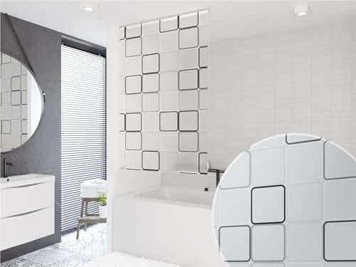 probath Basic DUSCHROLLO 16 Motive UND 7 Breiten ZUR Wahl DUSCHVORHANG SCHWARZ GRÜN Weiss TRANSPARENT BLAU HELLGRAU (Quadro, 140x240 cm)