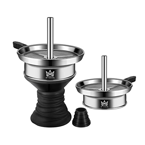 Ryosee Shisha Steinkopf Set, shisha tabak, Zubehör für Shisha Set,Shishakopf glasiert für optimale Wärmespeicherung inkl Kaminaufsatz Shisha Sieb & Dichtung shisha tabak (Silver)