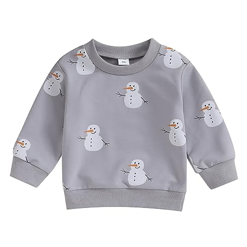 Himllauen Baby Kleinkind Sweatshirt Schneemann Print Langarm Sweatshirt Herbst Winter Baby Kleidung (Grau, 2-3 Years)