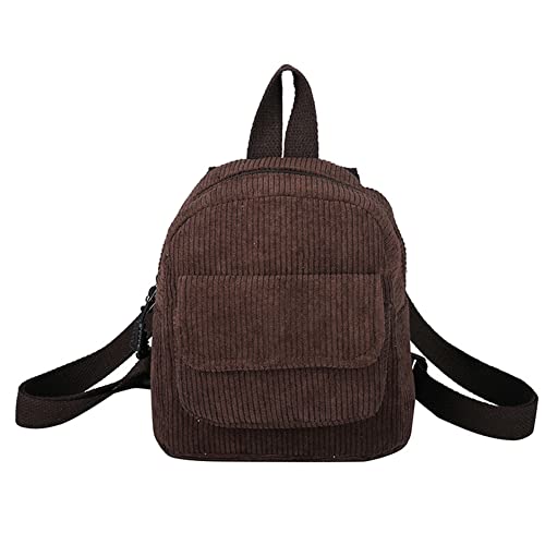 ARVALOLET Universeller Damen-Mini-Rucksack aus Cord, solide, kleine Rucksäcke, einfacher Retro-Studenten-Mädchen-Büchertaschen, Reiserucksack