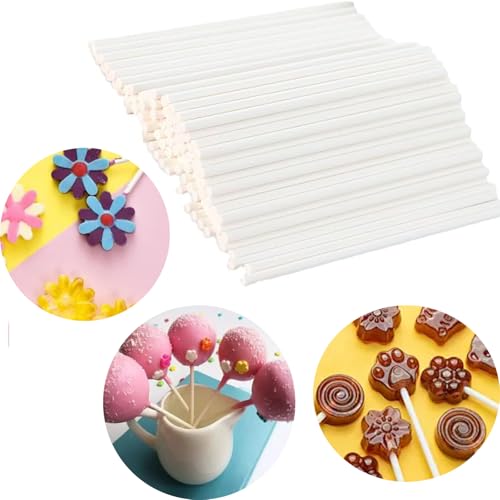 Zynewa 200 Stück Cake Pop Stiele, 10 cm X 3 mm Lollipop Sticks, Für Süßigkeiten Gebäcke Lutscher Gebäck Cake Bonbons (Weiß)