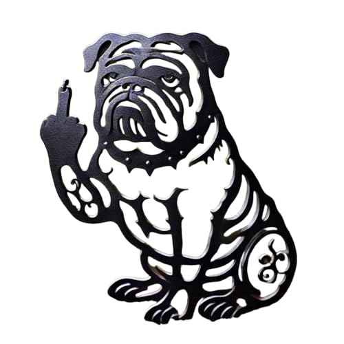 Lustige Bulldogge aus Metall, Gartendekoration, für den Außenbereich, Garten, Mittelfinger, Bulldogge, Metallschild, Met al Hund, hohle Statue, Gard en Stake, Dekoration für Innenhof, Terrasse, Rasen