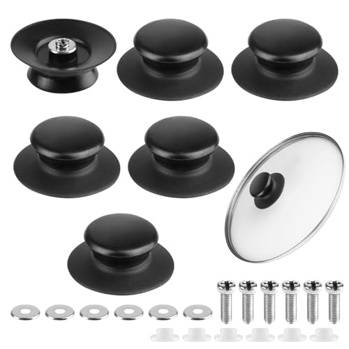 6 Stück Topfdeckel Griff, 4.2x6cm Deckelknauf Griffe, Topfdeckelgriff mit Schrauben, Hitzebeständig Topfdeckelknöpfe, Ersatzknöpfe für Topfdeckel, Topfgriff Schwarz, für Universal Topfdeckel