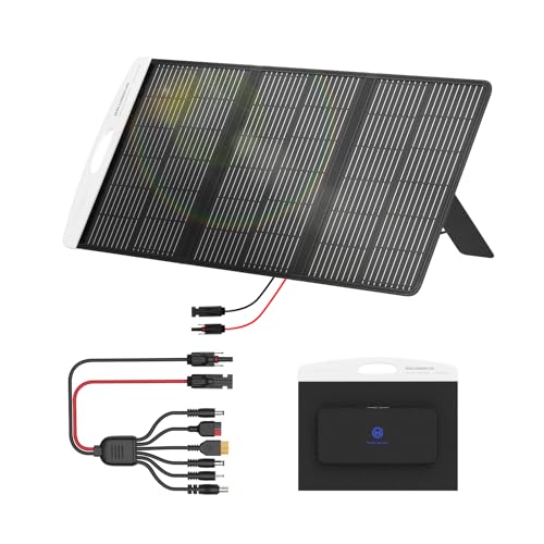 Solarpanel Faltbar, 100W Solarmodul mit ETFE Monokristalline Solarzelle für Powerstation, Solarladegerät mit MC4/6 in1 Solar Panel Stecker, Verstellbarem Ständer,IP65 wasserdicht für Camping,Garten,RV