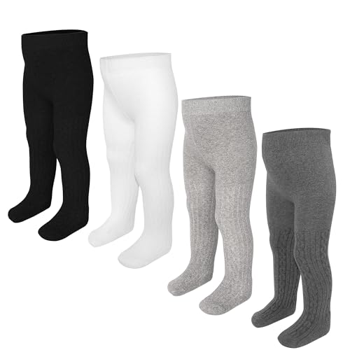 ZERULETS Baby Strumpfhose Mädchen Kinderstrumpfhose Jungen Winter Baumwolle Kinderstrumpfhose 4 Paare Warm Strümpfe Leggings für 1-2 Jahre（Schwarz, Weiß, Grau